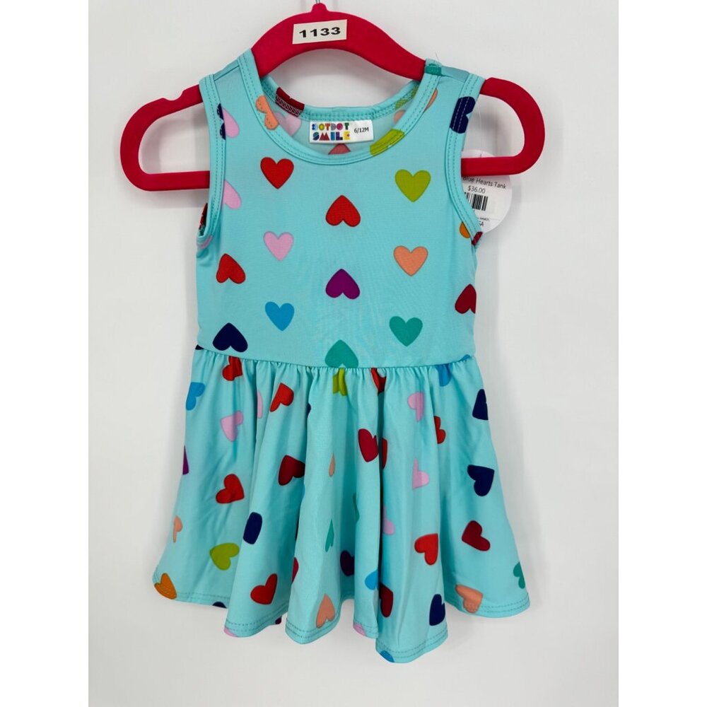 Dotdotsmile Girls Dress Size 6/12 Months Tank Blue with Multi Color Hearts NWT